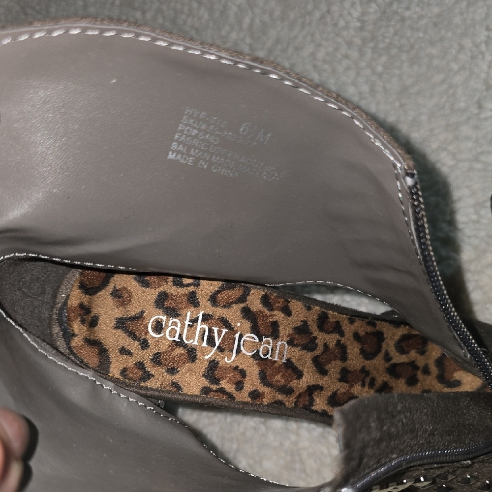 Cathy Jean Charcoal Studded Peep-Toe Heels - Picture 7 of 12